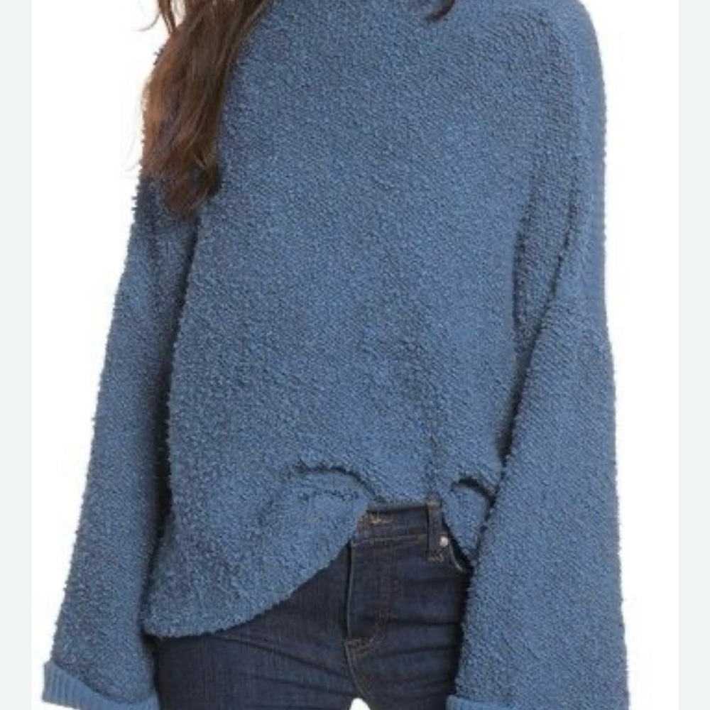 Free People Textured Blue Turtleneck Sweater
